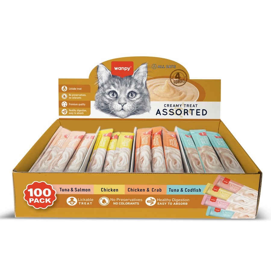 Wanpy Karışık 4 Lezzetli Krema Kedi Ödülü 100'lü Kutu
