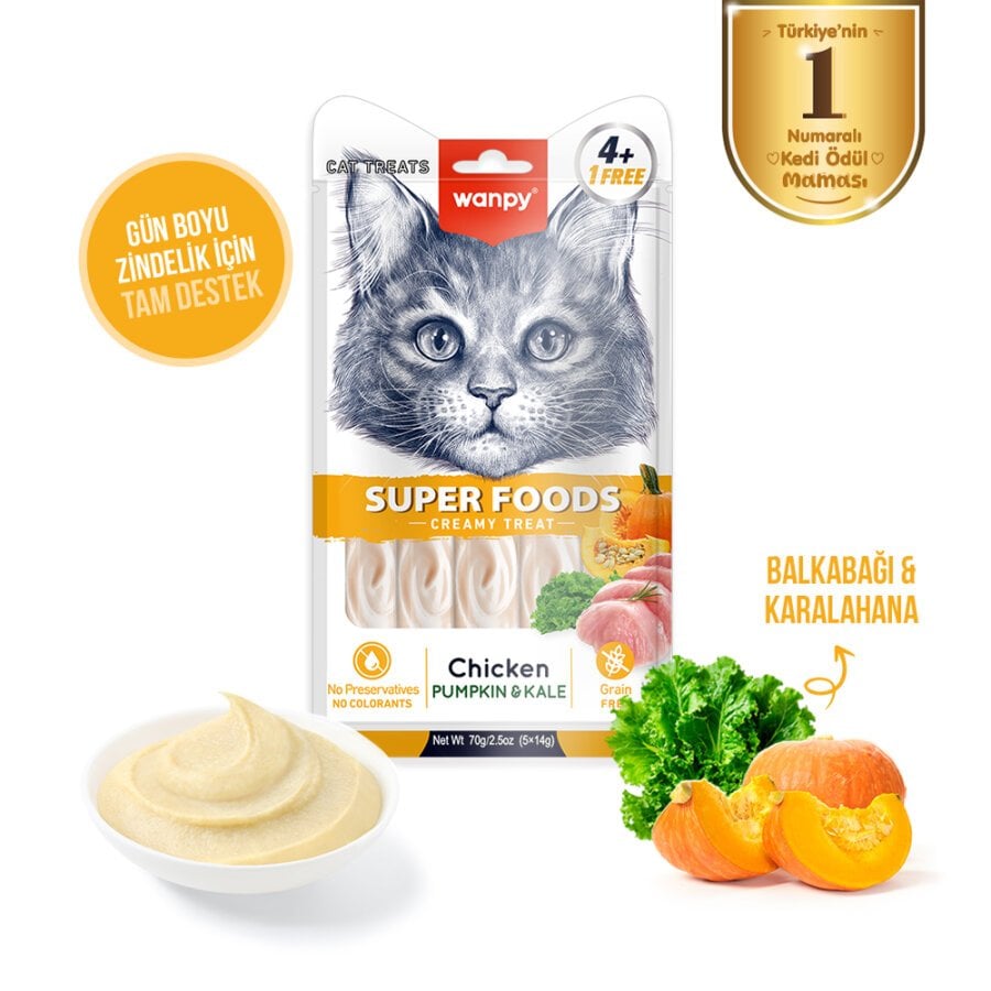 Wanpy Superfood Balkabağı & Kara Lahanalı Krema Kedi Ödülü 5 ad×14 gr