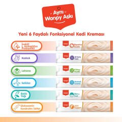 Wanpy Sindirim Sağlığı Destekleyici Somon Balığı&Tavuk Fonksiyonel Kedi Kreması 5ad x 14gr