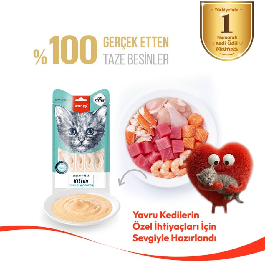 Wanpy Tavuklu & Morinalı Lactozsuz Tahılsız Yavru Kedi Krema Ödülü 5x14 g