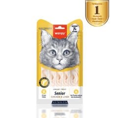 Wanpy Tavuklu & Ciğerli +7 Yaş Tahılsız Kedi Krema Ödülü 5×14 g