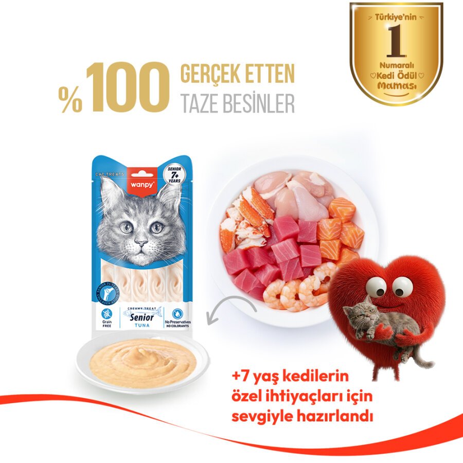 Wanpy Ton Balıklı +7 Yaş Tahılsız Kedi Krema Ödülü 5×14 g