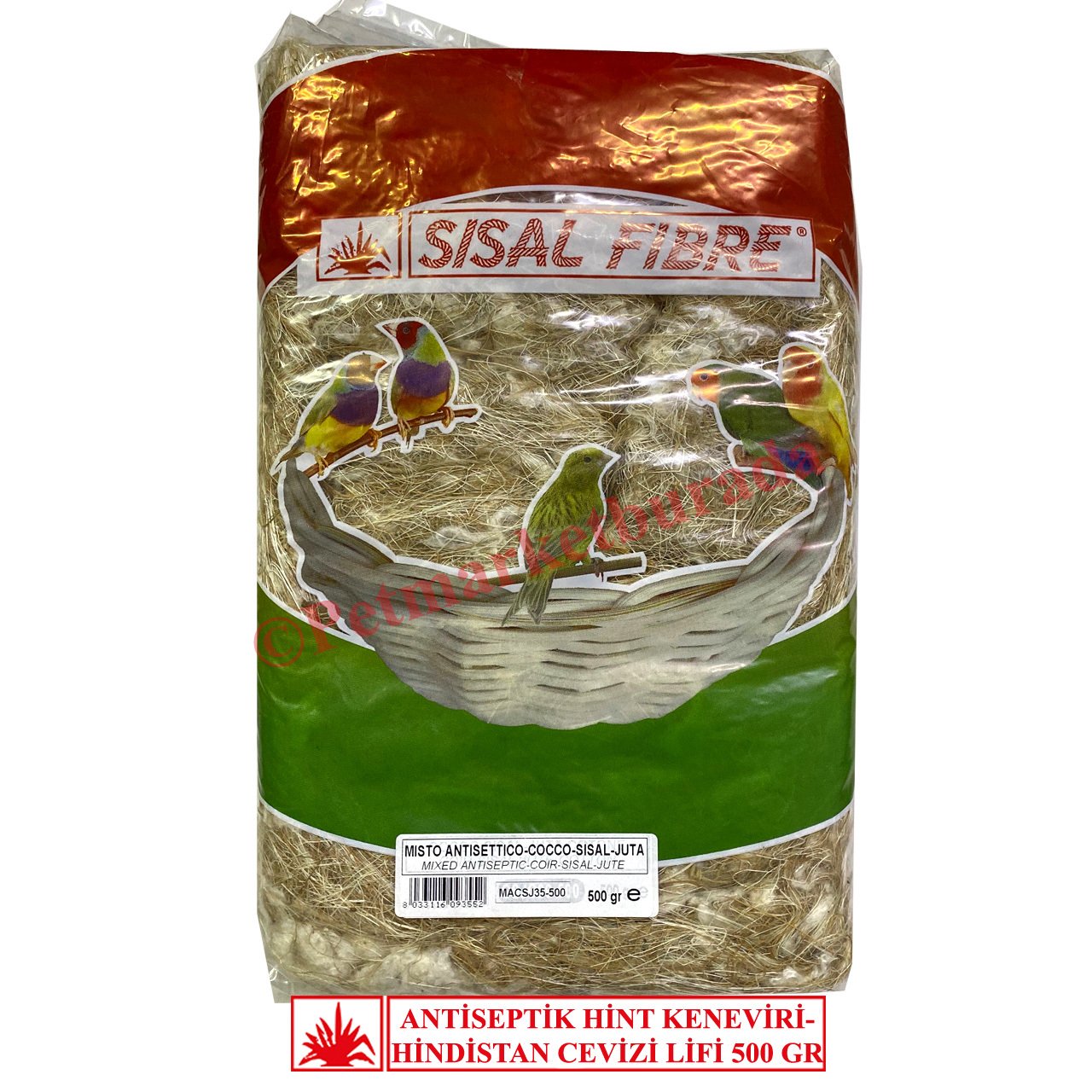 Sisal Fibre Kanaryalar ve Egzotik Kuşlar İçin Antiseptik Hindistan Cevizi Lifi-Sisal Yuva Malzemesi 500 gr