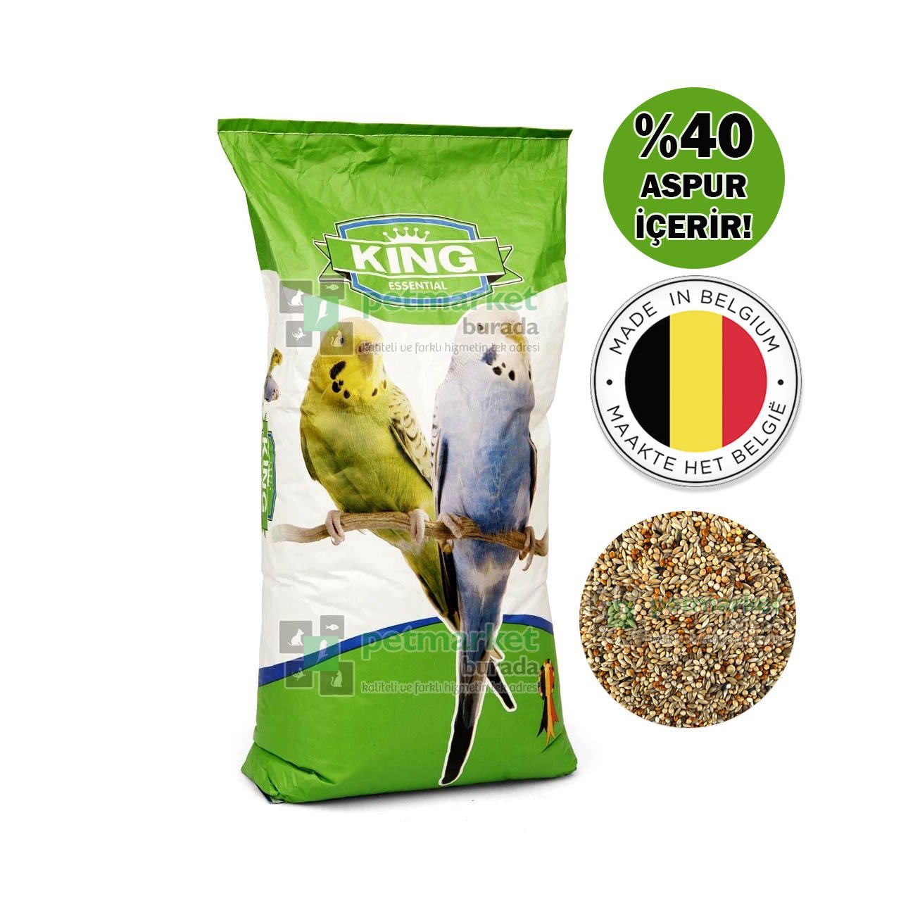 King Profesyonel %40 Aspurlu Karışık Muhabbet Kuşu Yemi 20 kg