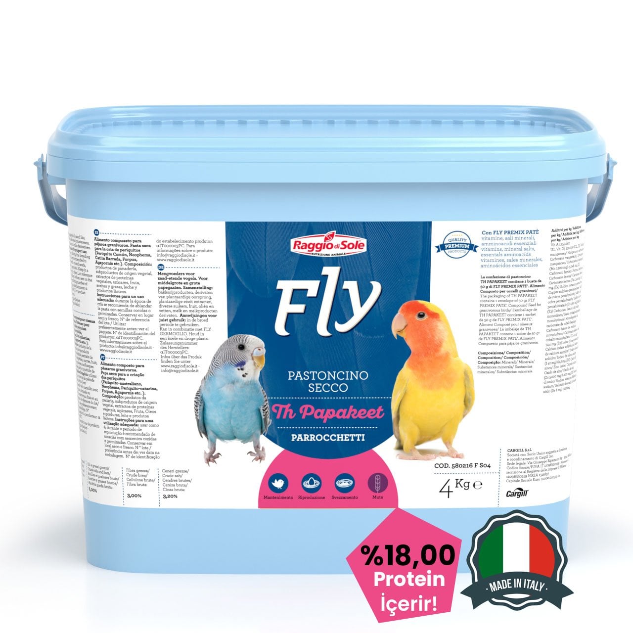 Raggio Di Sole Fly Th Papakeet Gamaruslu Polenli Premium Kuru Muhabbet Kuşu Maması (OP)  4 kg