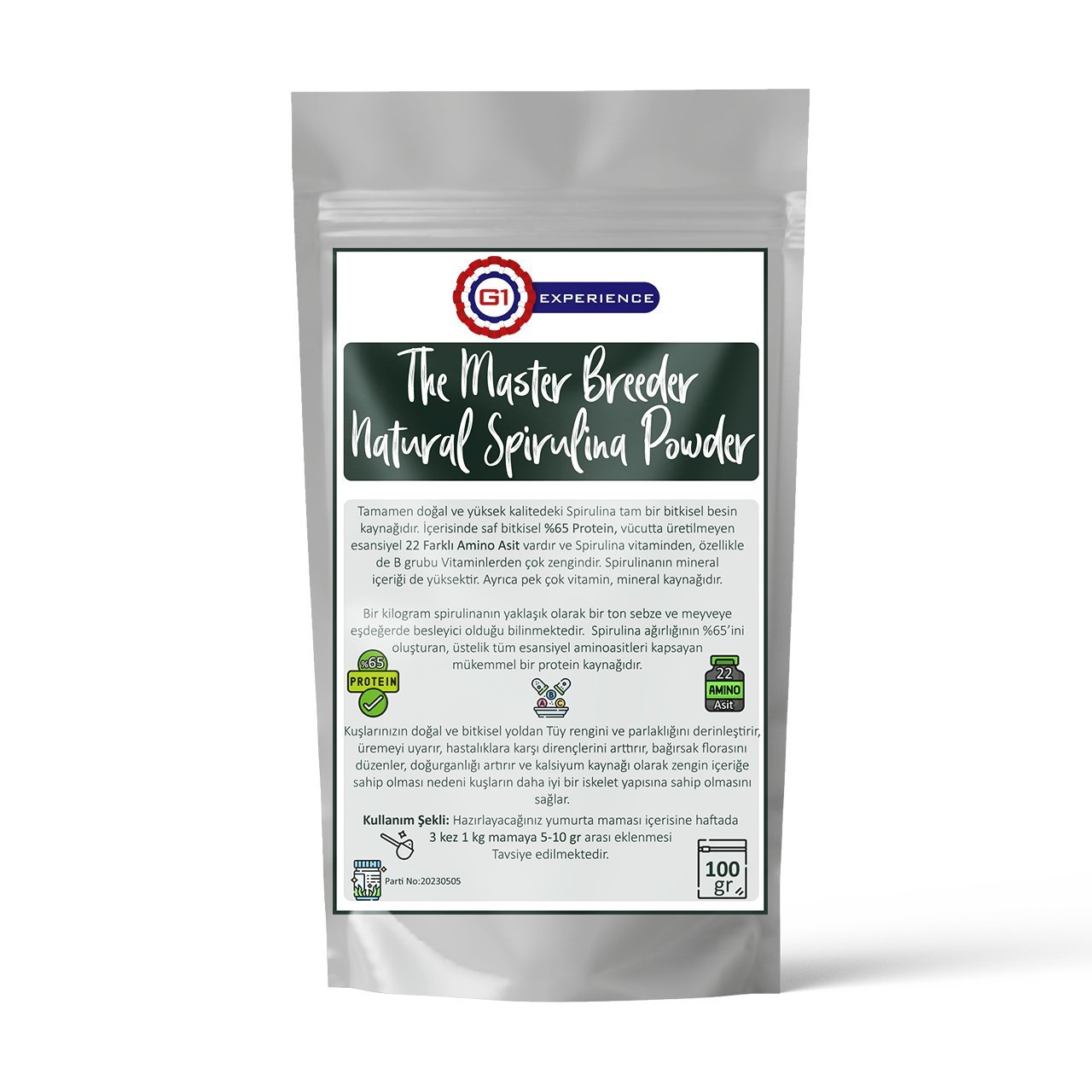 G1 Experience Natural Spirulina Powder Bitkisel Protein Kaynağı 100 g
