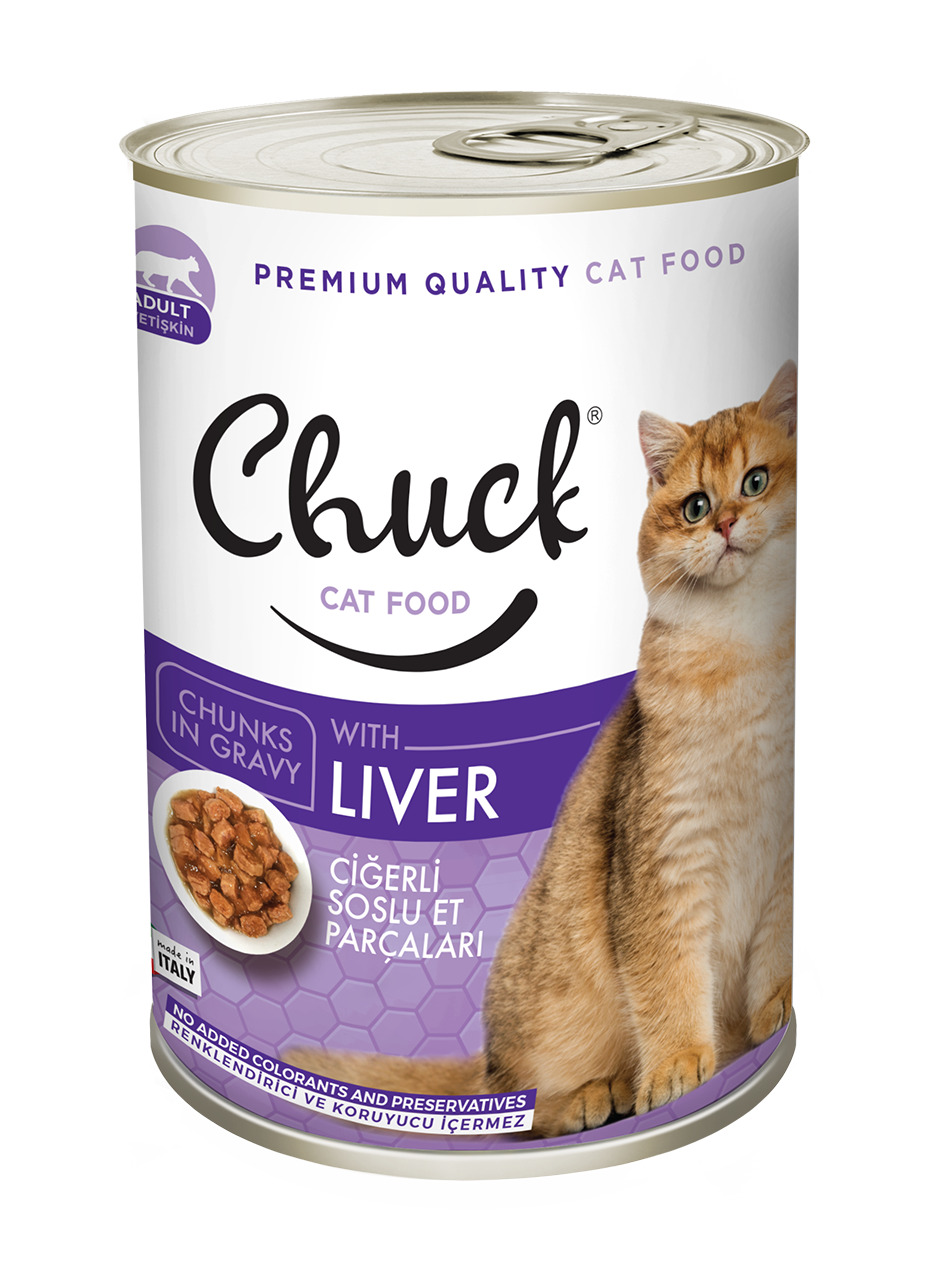 Chuck Adult Kediler İçin Ciğerli Soslu Et Parçaları Konserve Mama 415 gr